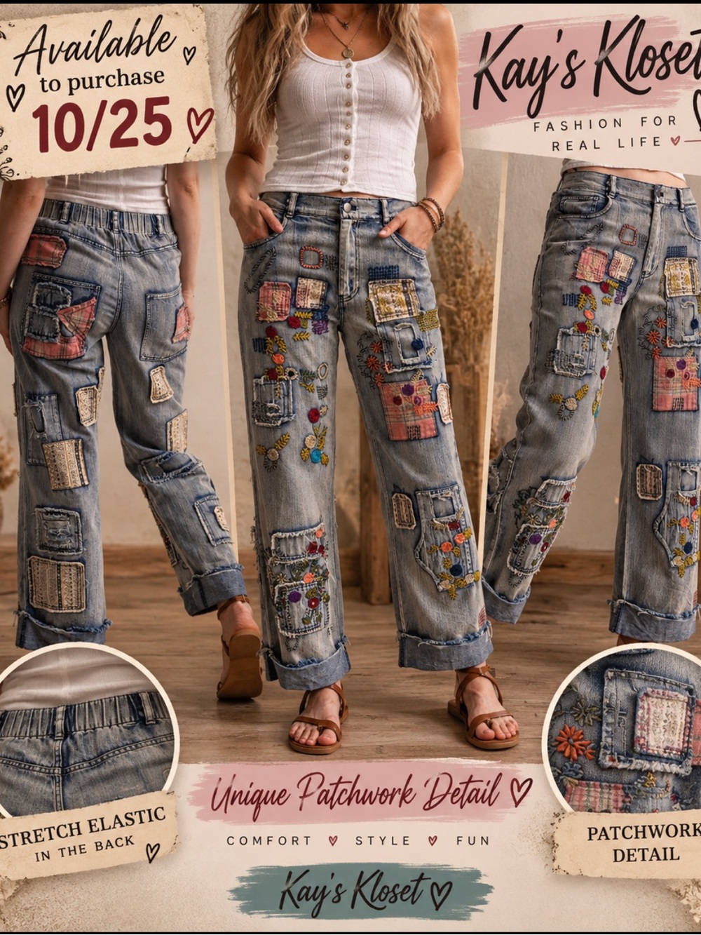 BW88-🦄🔥(ETA 10/25) Patchwork RELAXED FIT Jeans in Light Blue Denim